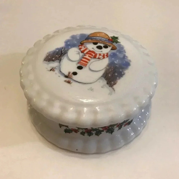 Snowman Trinket Box w/ Lid Pacific Rim Blue Waters English Fine Bone China - Picture 1 of 10